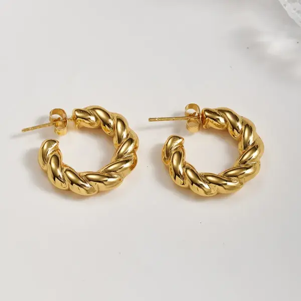 Vintage INS Style European And American 304 Stainless Steel Threaded Striped Pentagram C-shaped Earrings Basic Style (Simple Style) Exaggerated Roman Style Street Party