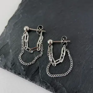 Sd137 Silver Hanging on Back of Ear Chain Earrings / Titanium Steel