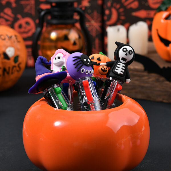 Wholesale Cross-Border Mini Four-Color Ballpoint Pen Cute Cartoon Halloween Gift Color Pen Primary School Student Gel Pen