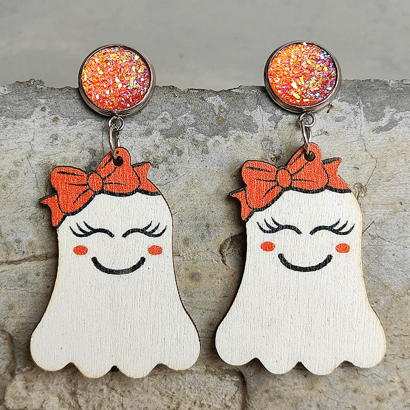 Wholesale Cute Pumpkin Wooden Earrings