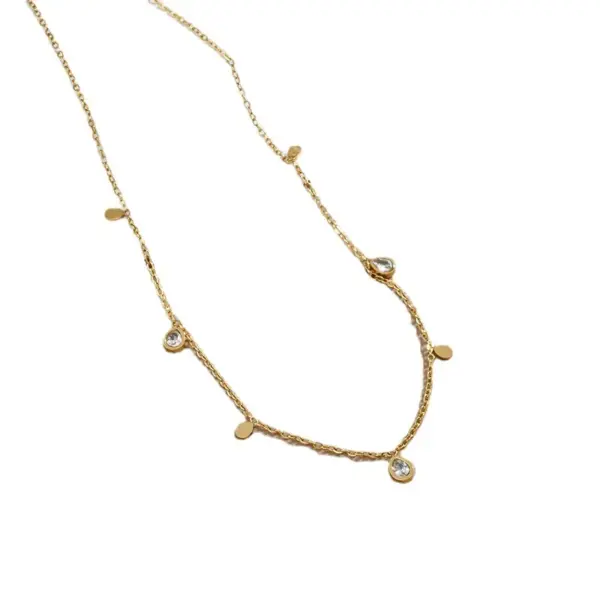 Wholesale Simple Style Solid Color Titanium Steel Inlay Zircon Necklace