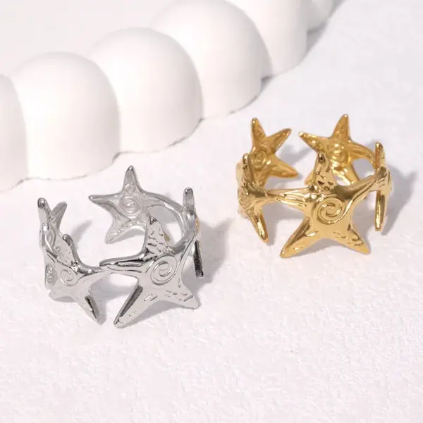 Wholesale Stainless Steel Open Ring With 18K Gold Plating Starfish Design Simple Fashionable Titanium Steel Adjustable Size Jewelry