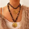304 Stainless Steel Sunflower Starfish Conch PVD Coated Rhinestones Real Gold Plated Exaggerated Cool Style Waterproof Non Tarnish Surgical Steel Cord String Lobster Trigger Clasp Closure Gold Pendant Necklace