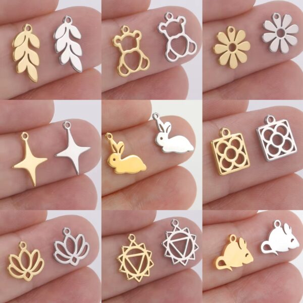 Wholesale Mini charm bracelet DIY cute cartoon jewelry making bear leaf star accessories hot selling stainless steel pendant