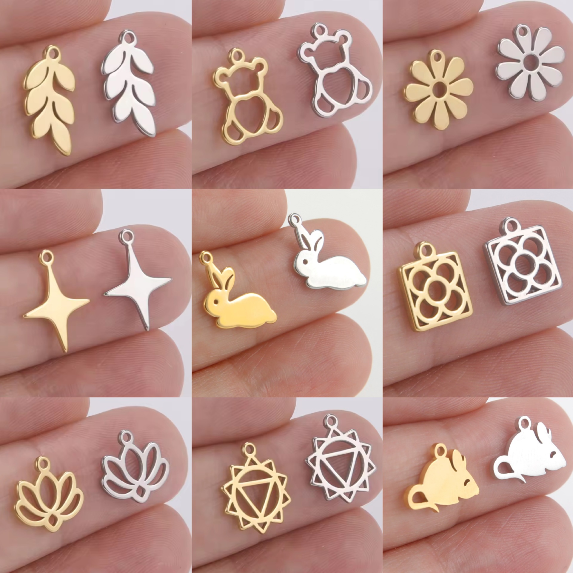 Wholesale Mini charm bracelet DIY cute cartoon jewelry making bear leaf star aessories hot selling stainless steel pendant