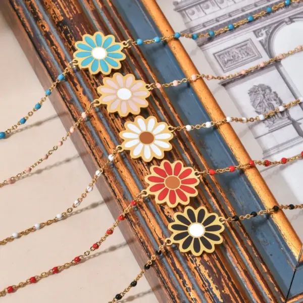 Wholesale Sweet Daisy Stainless Steel Enamel Plating Bracelets