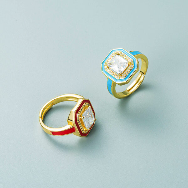 oly-37fd32d344a5cb0f46248ac2bc6eaa48 Wholesale European and American cross-border fashion color oil drop copper degree gold inlaid zircon geometric square ring temperament open finger ring accessories