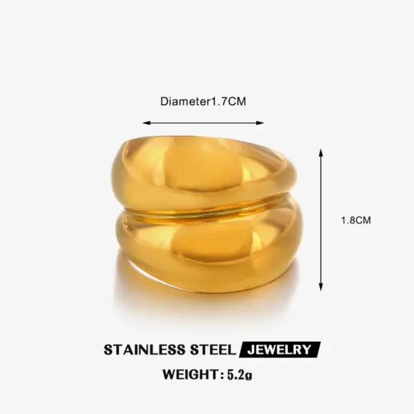 Ion Plating (IP) 18K Gold Plated Geometric 304 Stainless Steel Hip-Hop Simple Style Waterproof Non Tarnish Rings