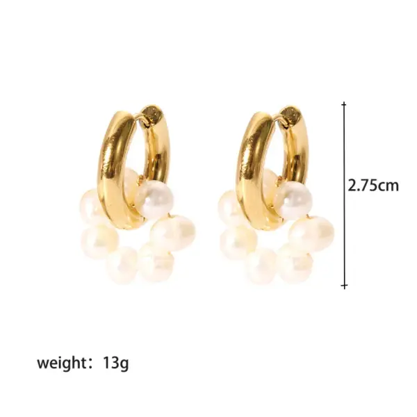 Wholesale PVD Coated Real Gold Plated 18K Gold Round 201 Stainless Steel Freshwater Pearl French Style British Style Waterproof Non Tarnish Earrings