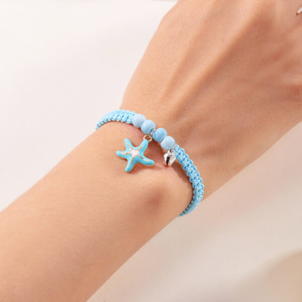 Wholesale Fashionable All-match opping Oil Starfish Ceramic Bead Bell Woven Bracelet Beaded Pendant Adjustable Cole Girlfriend Bracelet