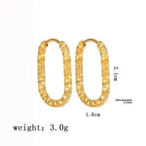 【XKE0039】Curved Needle Hammered Pattern Earrings / Gold