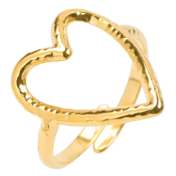 PVD Coated Real Gold Plated Heart Shape 304 Stainless Steel Simple Style Waterproof Non Tarnish Open Ring