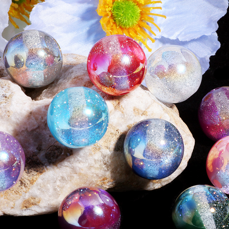 Wholesale Fine flash cat eye starry sky star ill ball straight hole beads DIY mobile phone chain key chain bag chain aessories