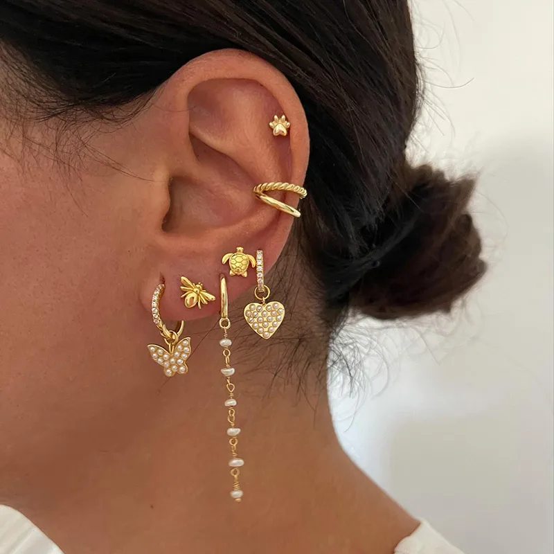 Wholesale 1 Pair Elegant Simple Style Animal Heart Shape Plating Inlay Copper Pearl 18k Gold Plated op Earrings Ear Cus Ear Studs