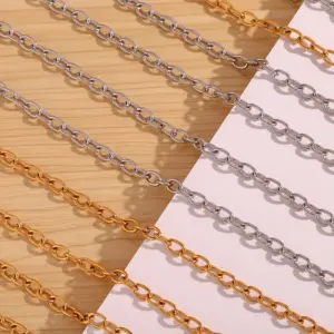 304 Stainless Steel Solid Color PVD Coated Stone-Free 18K Real Gold Plated Basic Simple Style Classic Style Waterproof Non Tarnish Plating Cable Chain Necklace