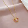 Wholesale Golden Plated 304 Stainless Steel Electroplating Zircon Butterfly Modern Style Pendant Necklace For Women'S