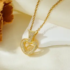 Gold Full Diamond Heart Hollow Necklace T021
