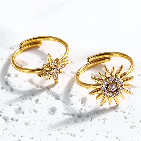 Wholesale Jewelry Vacation Simple Style Flower Titanium Steel Zircon Inlay Open Rings