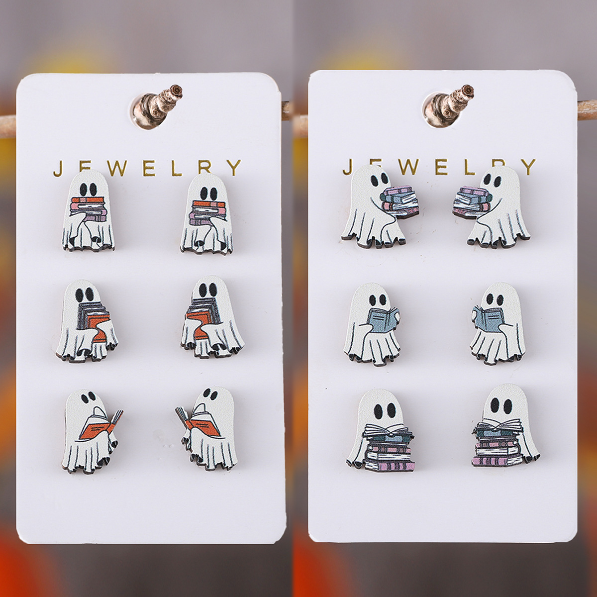 Wholesale Gothic Book Ghost Wooden Earring Set