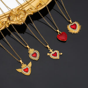 Wholesale Stylish stainless steel gold-plated heart-shaped oil drop necklace
