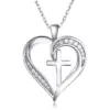 Wholesale Simple Style Cross Heart Shape Copper Zircon Pendant Necklace In Bulk