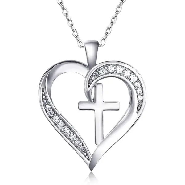 Wholesale Simple Style Cross Heart Shape Copper Zircon Pendant Necklace In Bulk