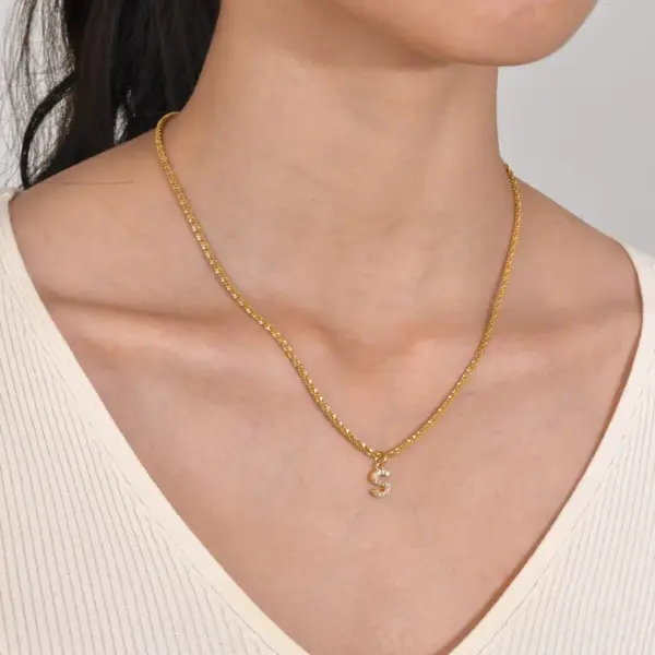 Wholesale Jewelry Fashion Letter 201 Stainless Steel Artificial Diamond Gold Plated Plating Inlay Stainless Steel Necklaces