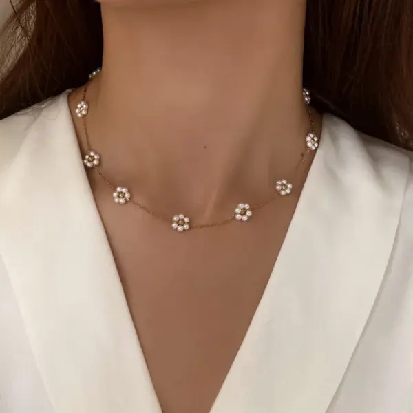 Wholesale Jewelry Sweet Flower 304 Stainless Steel 18K Gold Plated Bracelets Anklet Necklace Cable Chain