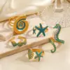Wholesale Stainless Steel 18K Gold Plated Starfish Shell Horse Conch Open Ring Fashionable Beach Vacation Style Suitable For Ladies Daily Beach Wear