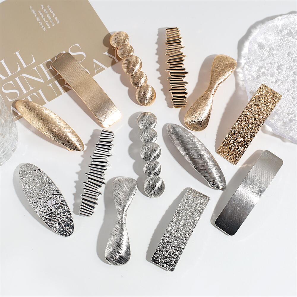 Wholesale European and American Cross-Border Alloy Hairpin Geometric Rectangular Brushed Spring Clip Hairpin Simple Elegant Hair Aessories Hairpin for