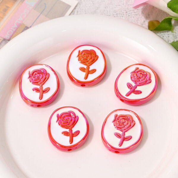 Wholesale Double sided rose round cake with straight hole bead