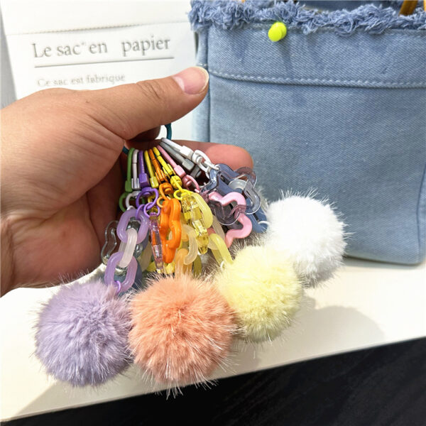 Wholesale Creative cute fur ball small flower key chain small fresh color candy ball plush bag pendant earphone set accessories
