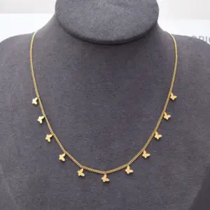 PVD Coated Real Gold Plated Four Leaf Clover Square Butterfly Stainless Steel Elegant Waterproof Non Tarnish Necklace