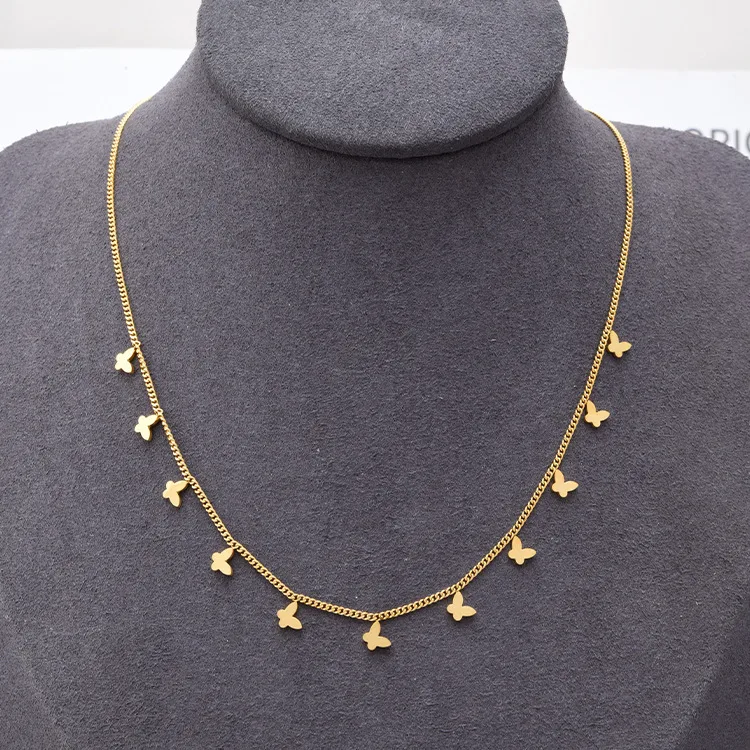 Wholesale PVD Coated Real Gold Plated Four Leaf Clover Square Butterfly Stainless Steel Elegant Waterproof Non Tarnish Necklace
