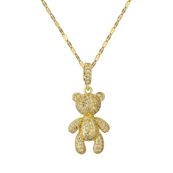 Wholesale PVD Coated Little Bear Titanium Steel Copper Cartoon Style Cute Waterproof Non Tarnish Titanium Steel Pendant Necklace