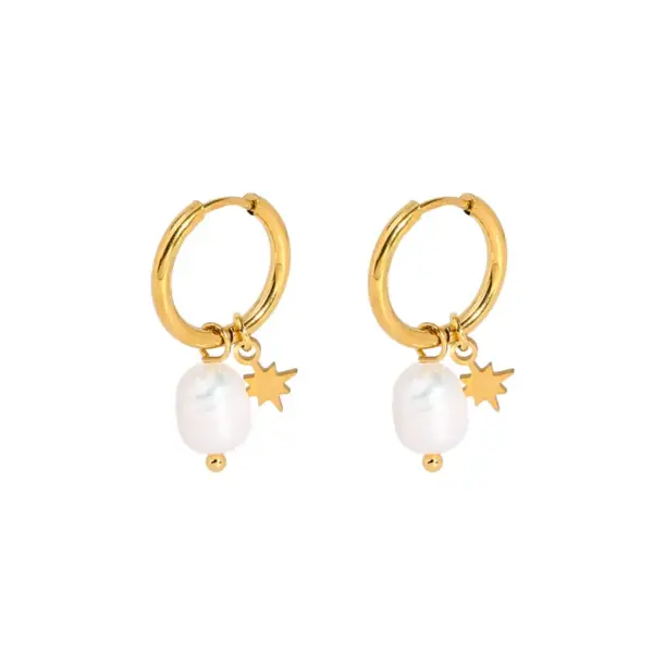 PVD Coated Real Gold Plated 18K Gold Solid Color Stainless Steel Freshwater Pearl Preppy Style Waterproof Non Tarnish Earrings