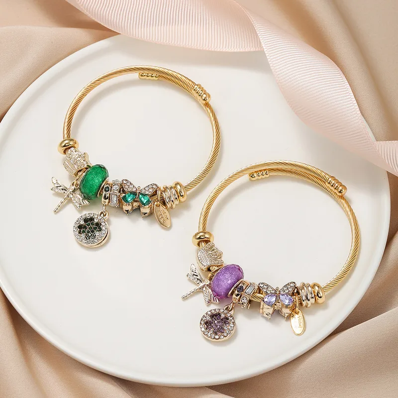 Wholesale Japanese Style agoy Stainless Steel Plating Artificial Gemstones Bangle 1 Piece