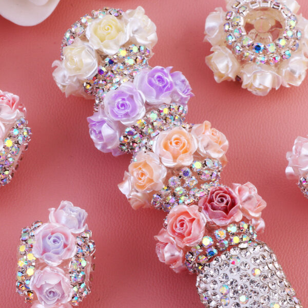 Wholesale 3D simulation rose drill chain flat bead flower ball can wear straight hole beads DIY mobile phone chain key chain bag chain accessories