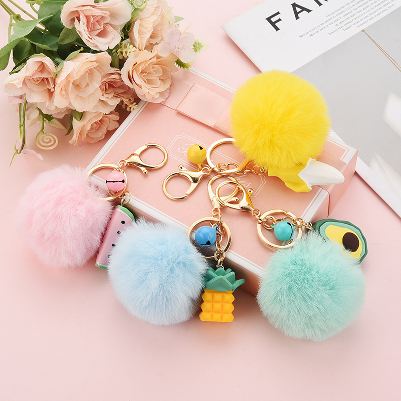 Wholesale Cute Cut Geometric Ft Fur Ball Keychain Candy Color Plush Doll