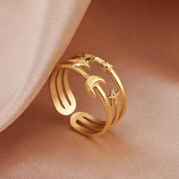 Wholesale 18K Gold Plated 316 Stainless Steel PVD Coated Pentagon Leaves Waterproof Non Tarnish Simple Style Open Rings For Women's