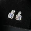 Wholesale Simple Square Full Of Zircon Platinum Plated Copper Stud Earrings Jewelry