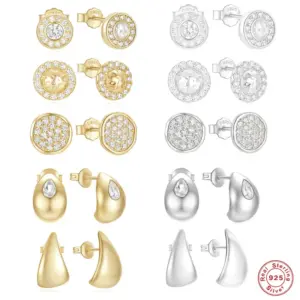 Wholesale 1 Pair 925 Sterling Silver Zircon Geometric Ear Studs