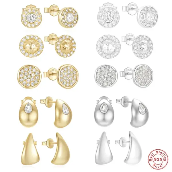 Wholesale 1 Pair 925 Sterling Silver Zircon Geometric Ear Studs