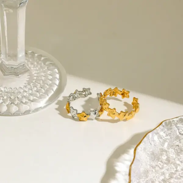 304 Stainless Steel Pentagram PVD Coated Real Gold Plated Casual Simple Style Commute Waterproof Non Tarnish Open Rings Rings