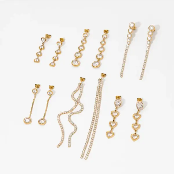 Wholesale 304 Stainless Steel Simple Zircon Pendant Tassel Long Earrings For Women 16K Real Gold Plated Platinum Plated Vacuum Electroplating (Fired) Waterproof Non-Fading Earrings