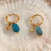Wholesale 1 Pair Classic Style Geometric Plating Stainless Steel Natural Stone Gold Plated Earrings