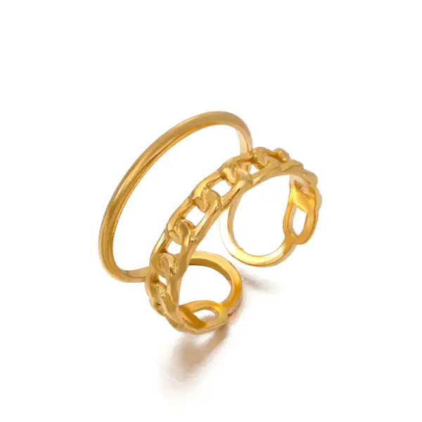Wholesale PVD Coated 18K Gold Plated Geometric 304 Stainless Steel Casual Waterproof Non Tarnish Open Ring