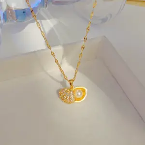 Gold Open Pearl Shell Necklace