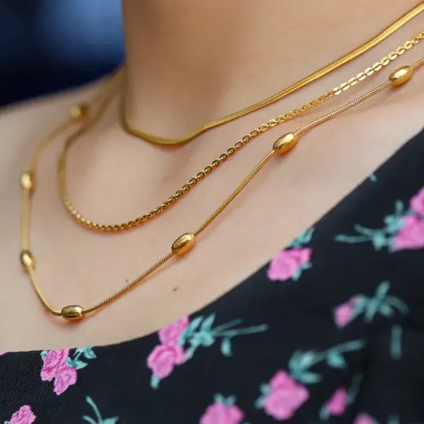 Wholesale Ion Plating (IP) Geometric 304 Stainless Steel Hip-Hop Streetwear Waterproof Non Tarnish 304 Stainless Steel Three Layer Necklace