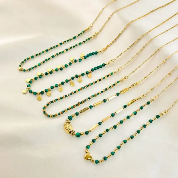 Wholesale Retro Geometric 304 Stainless Steel Malachite Necklace In Bulk